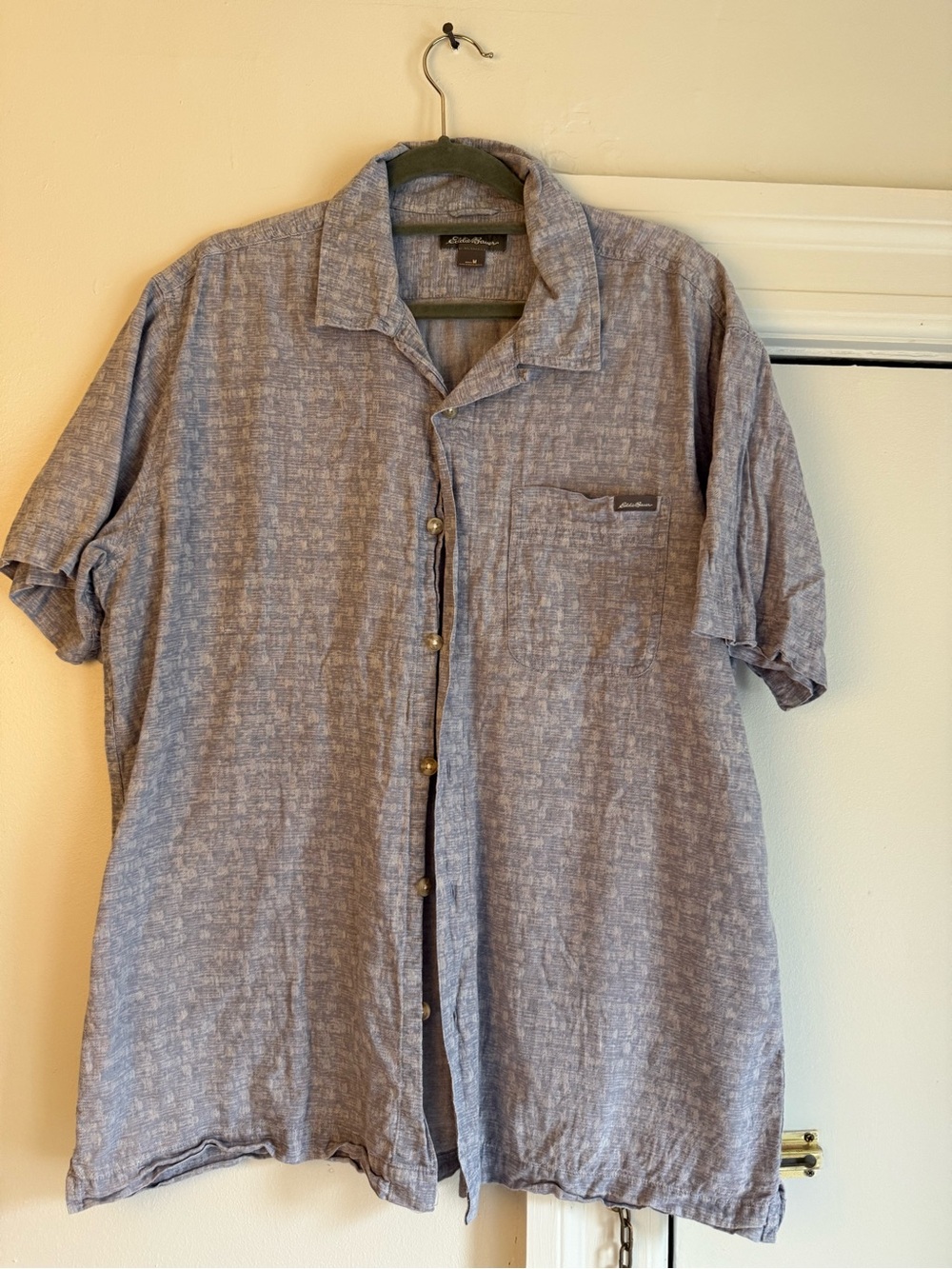 Eddie Bauer Gray-Blue Short Sleeve Button-Down Shirt